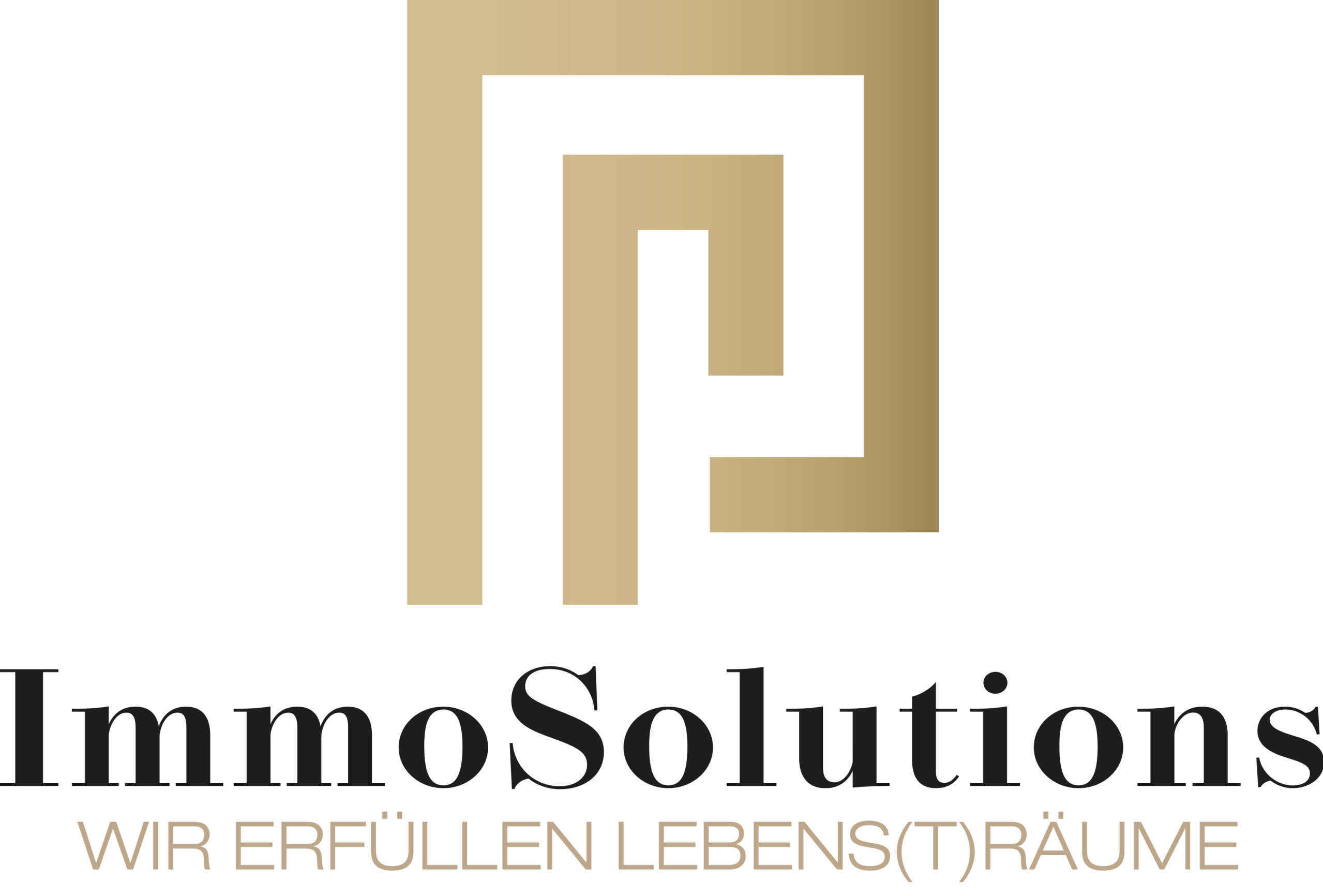 Logo der ImmoSolutions GmbH mit stilisiertem, goldfarbenem Buchstaben 'I' und 'S' sowie dem Slogan 'Wir erfüllen Lebens(t)räume' in moderner Schrift